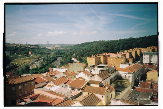 Aerial view of Lisbon cityscape