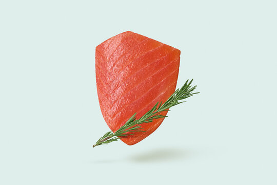 Salmon shield with rosemary branch