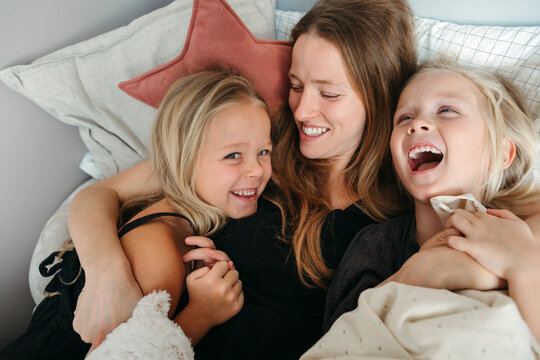 Happy family lifestyle home portrait.
