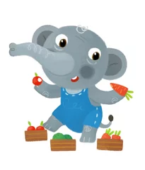 Tuinposter cartoon scene with wild animal elephant doing things like human on white background illustration for children © honeyflavour