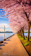 Fototapeta na wymiar Breathtaking Washington DC Cherry Blossoms in Full Bloom, Symbolizing Friendship and Cultural richness