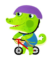 cartoon scene with wild animal alligator crocodile doing things like human on white background illustration for children
