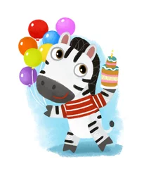 Muurstickers cartoon scene with wild animal zebra horse doing things like human on white background illustration for children © honeyflavour