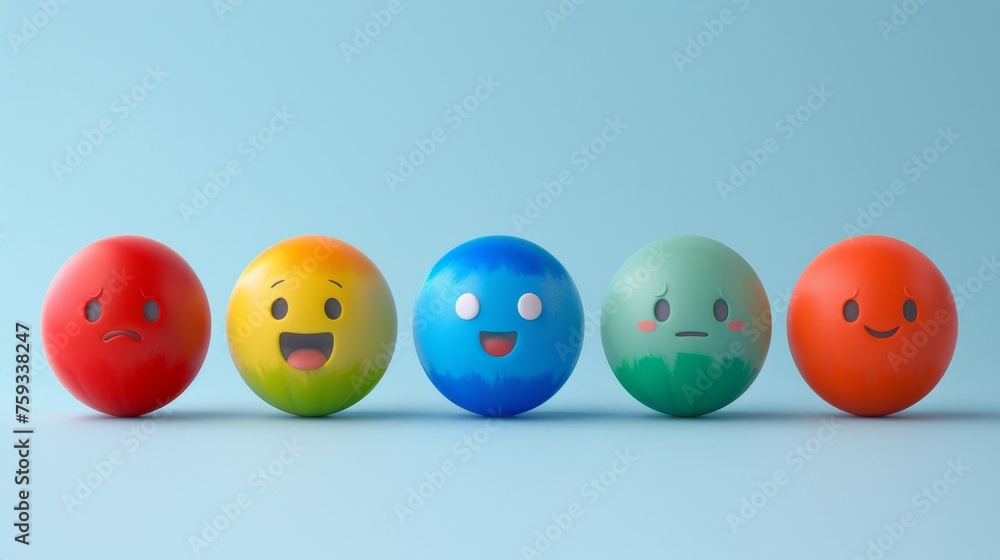 Poster vibrant 3d emoji collection with joyful expressions on solid soft colored background