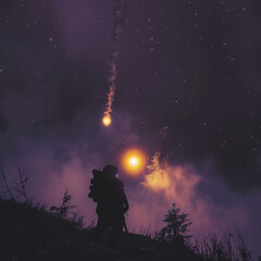 Fototapeta na wymiar Surveyor Blasts Towards the Cosmos Through the Night