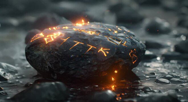 Runes inscribed on a mystic stone emitting light