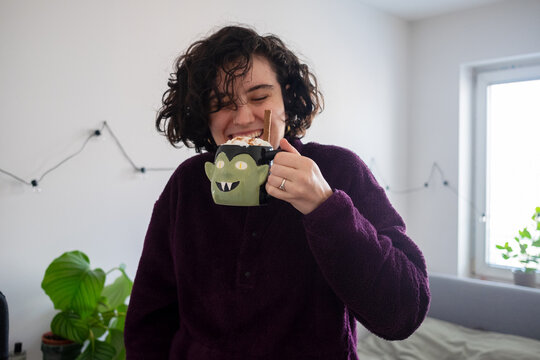 Pumpkin spice latte in a dracula mug