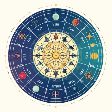 Astrology horoscope circle. Wheel with zodiac signs