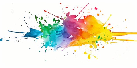 Explosive watercolor collision in rainbow hues on white, capturing the essence of spontaneity and artistic chaos.