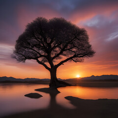 Lonely tree in sunset