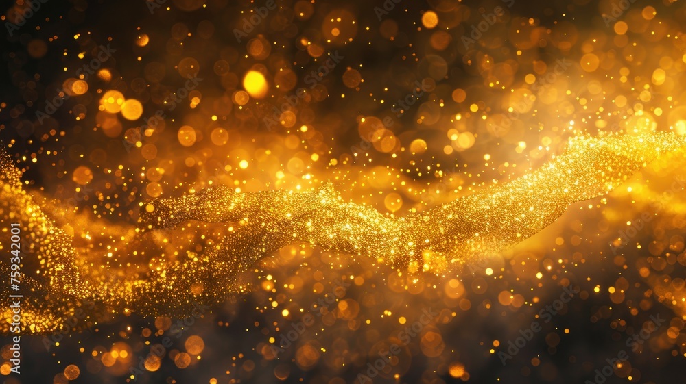 Poster shimmering golden particles against dark backdrop - sparkling and dynamic, this image captures the e