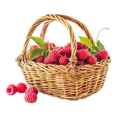 Fototapeta na wymiar Rasberry in basket on white transparent background