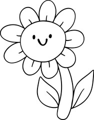 Retro Spring daisy flower groovy cartoon doodle outline