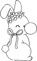 Retro Spring bunny groovy cartoon doodle outline