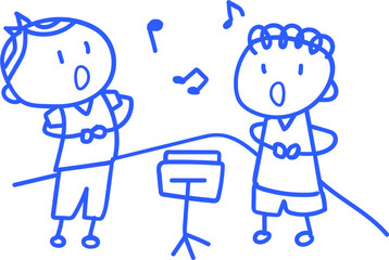 손으로 그린 학교 학생 선생님 라인 일러스트