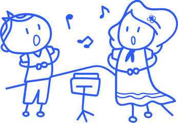 손으로 그린 학교 학생 선생님 라인 일러스트