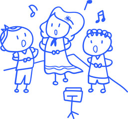 손으로 그린 학교 학생 선생님 라인 일러스트