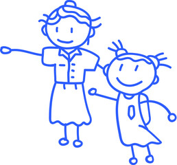 손으로 그린 학교 학생 선생님 라인 일러스트