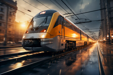 Naklejka premium Train overtaking, utilizing rear curtain sync for dynamic motion effect