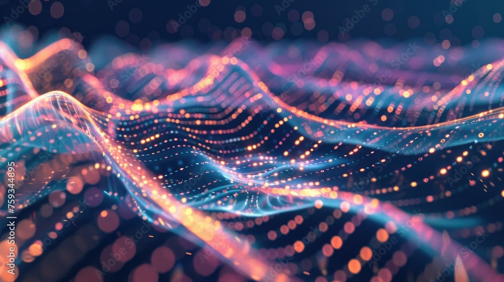 Aufkleber abstract wave of glowing particles in motion - gorgeous abstract representation of a dynamic wave of