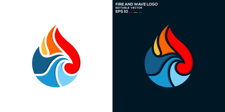 Vector design template of water combination with fire logo, simple, flames, waves, heat, cold symbol icon EPS 10