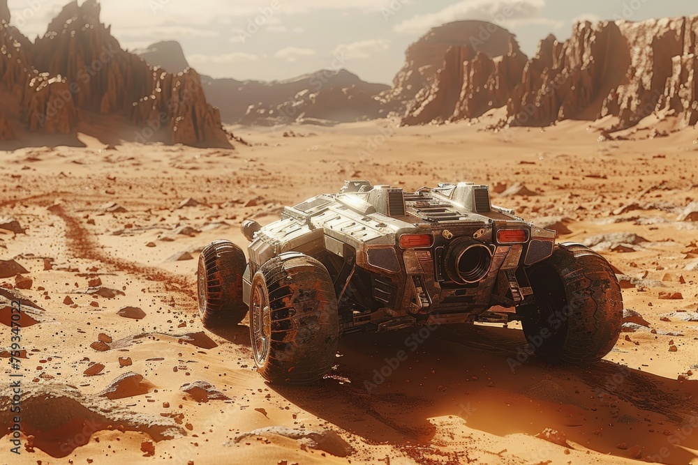 Poster mars rover. background with selective focus and copy space
