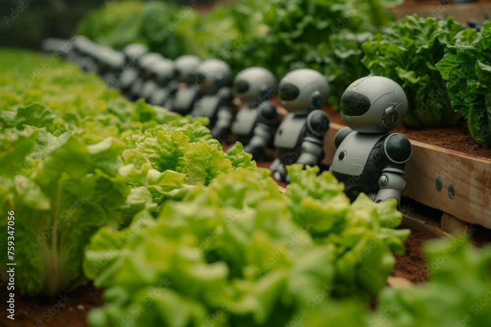 Aufkleber modern greenhouse with robots. background with selective focus and copy space