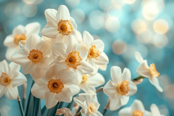 Fototapeta na wymiar A bouquet of white flowers with yellow centers