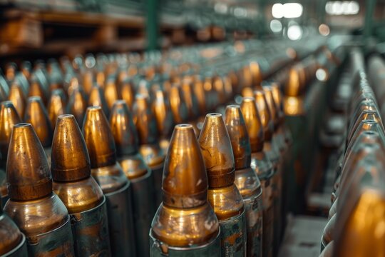 A large number of old, rusted, and dirty bullets are piled up in a warehouse