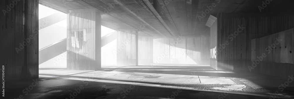 Poster minimalistic white architecture concrete hall - an expansive hall with minimalist white concrete arc