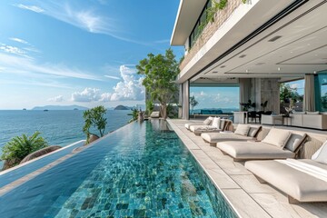 A large pool with a view of the ocean