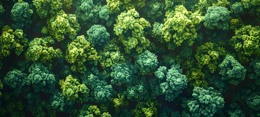 Obraz premium Top view of dense green foliage trees, ai generative