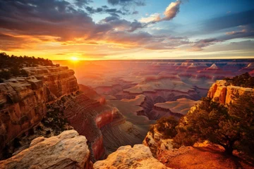 Foto op Aluminium Awe-inspiring sunset view of the Grand Canyon, showcasing the vibrant colors and stunning beauty of the rock formations in Arizona, USA, natures grandeur on display. © katrin888