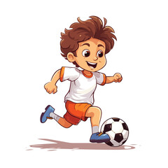 Cartoon boy playing soccer. Kid and soccer ball