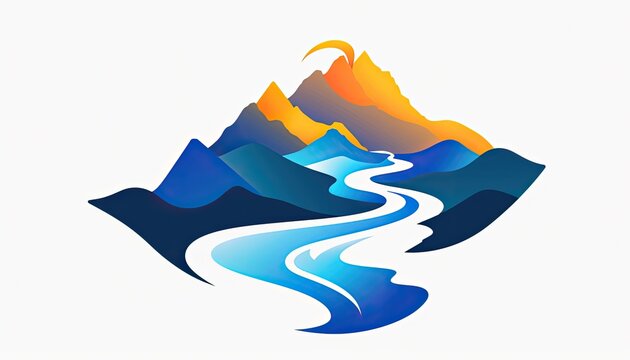 A detailed mountain and river illustration in vibrant colors, with transparent water, perfect for a versatile logo design! 🏞️🎨✨