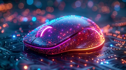 Futuristic Glowing Computer Mouse - obrazy, fototapety, plakaty