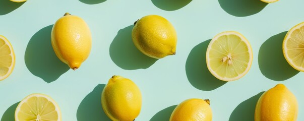 Group of Lemons on Blue Surface