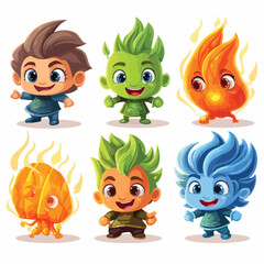 Cartoon characters depicting the four elements. 
