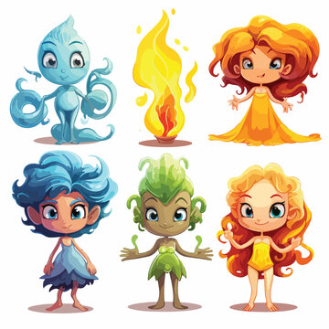 Cartoon characters depicting the four elements. Ve