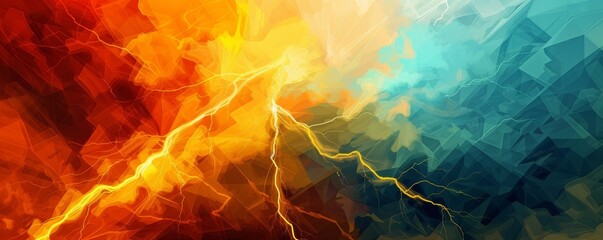 Abstract fiery and cool contrast with lightning - obrazy, fototapety, plakaty