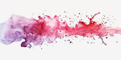 Bold watercolor splashes in vibrant magenta hues dance dynamically across pristine white, commanding attention with their rich and captivating presence in art. - obrazy, fototapety, plakaty