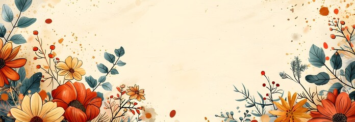 Flat decorate leaves Background autumn and spring theme concept. layouts, copy space. mockup. presentation. banner.	