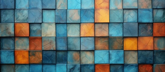 Painted tile wall on the outside of a building. Texture of the background.
