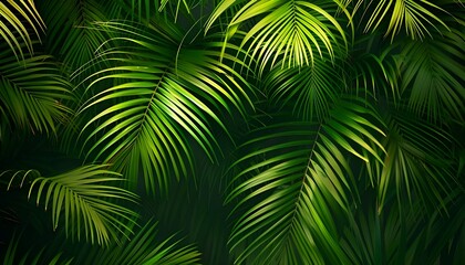 Palm leaves green pattern, abstract tropical green background