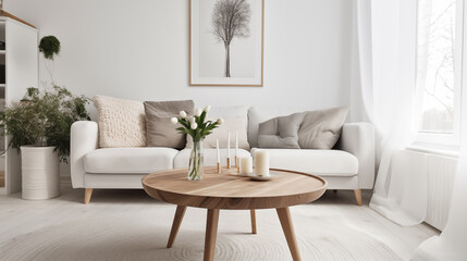 mesa de centro em uma sala de estar em uma casa  moderna e decorada - obrazy, fototapety, plakaty