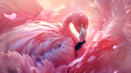 Adorable Pink Flamingo Wallpaper in Hyper-Realistic Illustration Style