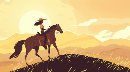 Garota montada em um cavalo - Ilustração infantil