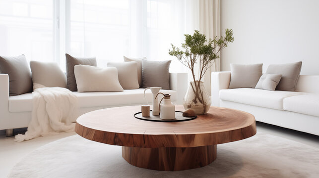 mesa de centro em uma sala de estar em uma casa  moderna e decorada