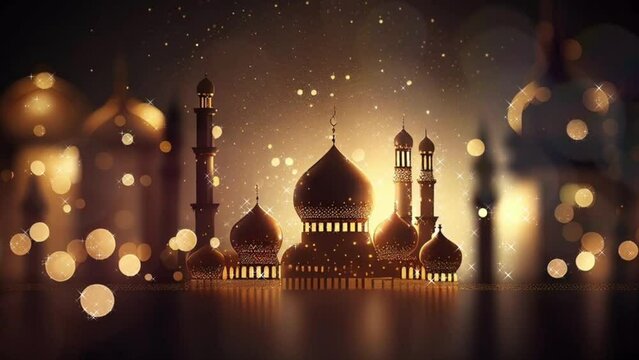 Islamic Background Animation with the mosque accompanied by falling particles, Looping animation Suitable for  for invitation, Ramadan, Eid, Mawlid, Meraj, 