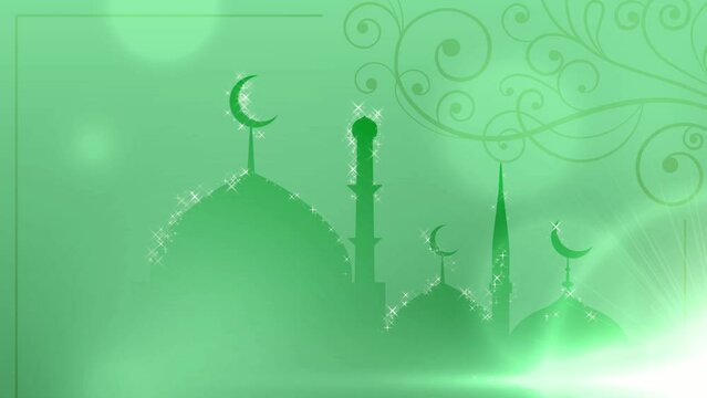 Islamic Background Animation with mosque, light, and fall particel, Looping animation Suitable for  for invitation, Ramadan, Eid, Mawlid, Meraj, 